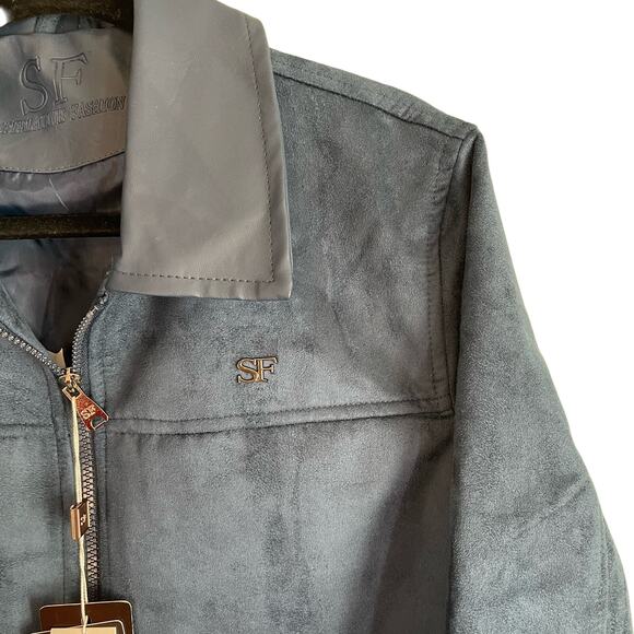 Superlative Fashion SF Italian Luxury Bomber Jacket Mens M Suede Zip Up Blue NWT - Picture 3 of 14